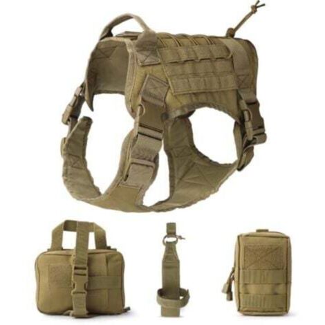 Gilet Tactique pour Chien(Marron)Taille L , Gilet Tactique pour Chien de Service, Patrouille Militaire Imperméable à l'eau Confortable avec La Bouilloire Set Sacs à Dos et Sac de Banlieue