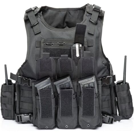 Gilet Tactique, Veste Porte Plaque Ajustable pour Armée, Police,Noir
