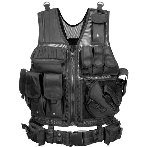 Gilet Tactique Vêtements de Protection Équipement d'entraînement Militaire extérieur pour Adultes（Une pièce en noir）