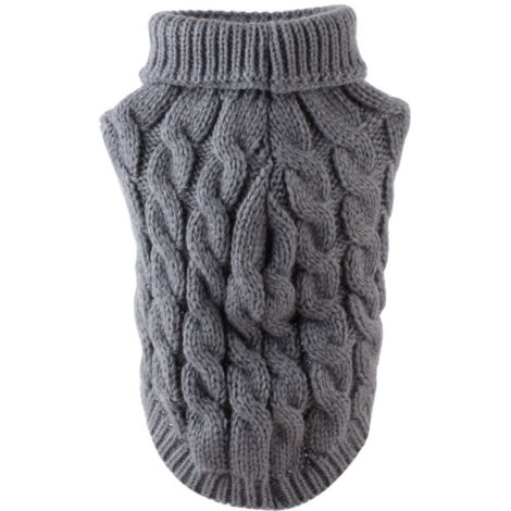 Gilet tricoté à col roulé pour chien, pull d'hiver chaud et épais, gilet tricoté au crochet, convient à la plupart des chiots et chatons (gris).