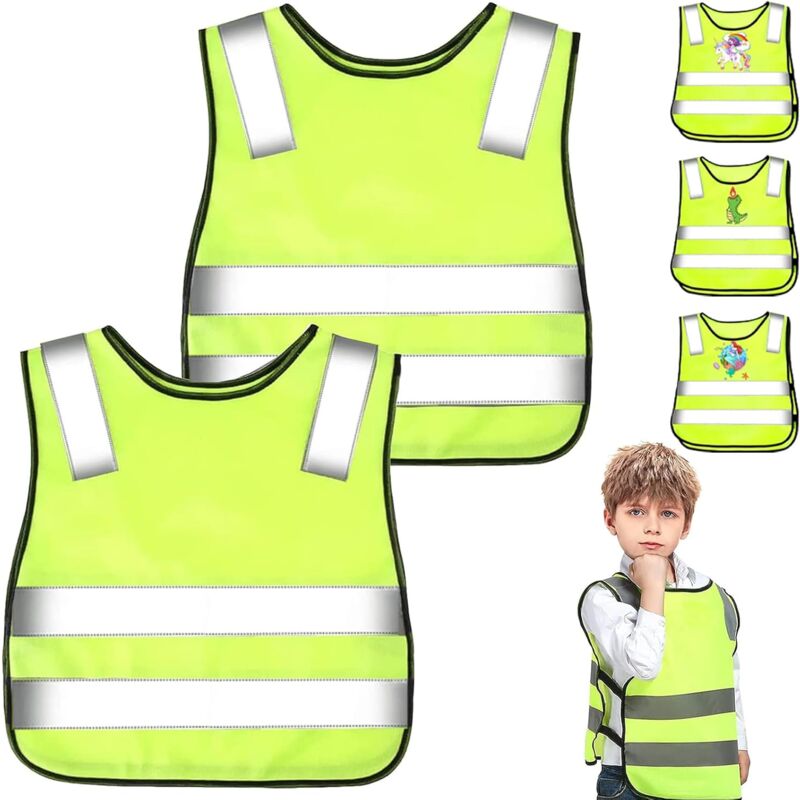 Gilets de Sécurité Enfant, Gilets Réfléchissants Visibles à 360° pour 3-12 Ans, Gilets Réfléchissants Jaunes Idéal pour la Marche Nocturne (Taille