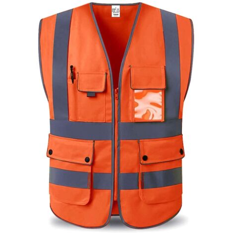 Gilets de sécurité réfléchissants haute visibilité de classe 2 avec 8 poches et fermeture éclair sur le devant