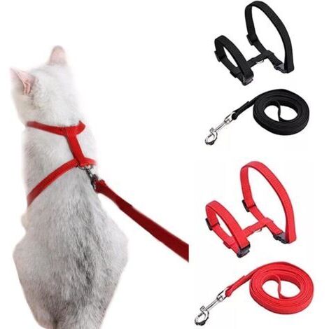 Giletto regolabile per gatti, Laccio, Giletto per gattini, Laccio, Corda di sicurezza per evacuazione di gatti e gattini, Set in 2 parti (1 rossa e 1 nera)