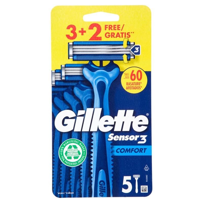 Gillette Sensor 3 Comfort Rasoio Da Uomo Usa E Getta. 3 Rasoi 2 Gratis