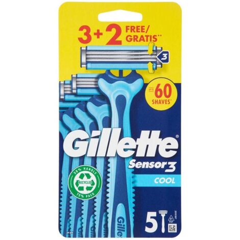 GILLETTE SENSOR 3 COOL RASOIO DA UOMO USA E GETTA 3 RASOI + 2 GRATIS
