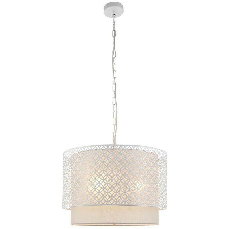 Endon Lighting - Endon Gilli - 3 Light Round Ceiling Pendant Chalk White & Pale Grey Cotton, E27