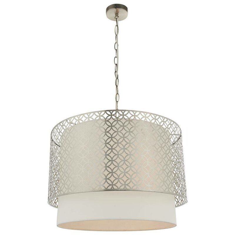 Endon Lighting - Endon Gilli - 3 Light Round Ceiling Pendant Satin Nickel Plate & Vintage White Linen, E27