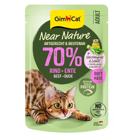 GimCat  Naturnah  Getreidefreies Katzenfutter – 85-g-Beutel – Rind und Ente 85 g