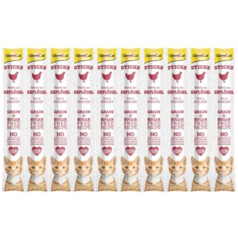 GimCat  Sticks  Kabanosy Würstchen für Katzen, 10 Stück/Packung – Geflügel, 10 Stück
