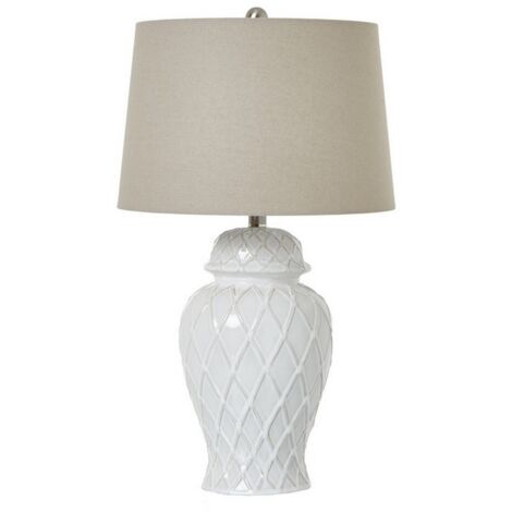 Ginger Jar Lamp with Linen Shade - Ceramic - L38 x W38 x H64 cm - White