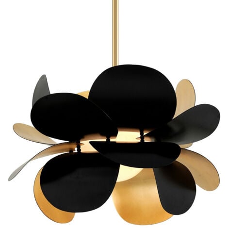 Ginger Pendente 1 Luce Foglia Oro, Nero, Vetro