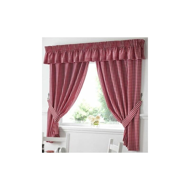 Gingham Kitchen Curtains Red 46 x 48'