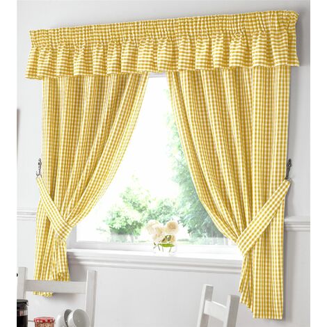 RHAFAYRE Set of 2 Shiny Yellow Voile Sheer Curtains in Linen Effect -  Eyelet Curtain Semi-Sheer Bedroom Decoration for Living Room Kitchen  Curtain 140x160cm(Width x Height)