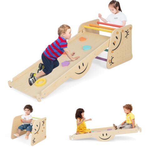 Giocattoli da arrampicata per bambini, Set arrampicata in legno con rampe reversibili sgabello regolabile Colorato