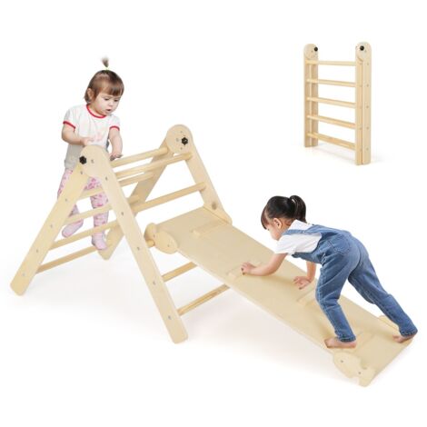 Giocattoli da arrampicata triangolari 3-in-1, Set di triangoli pieghevoli e regolabili in altezza per bambini Naturale