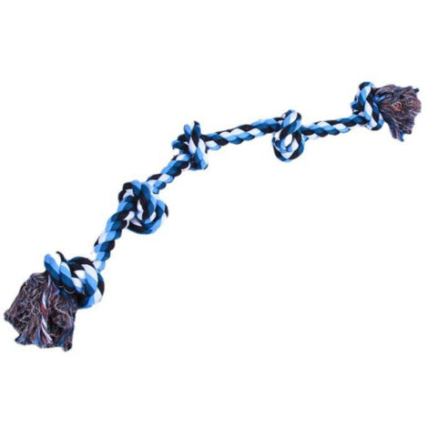 Giocattoli da masticare fatti a mano, corda per cani aggressivi, corda da tiro in cotone da 90 cm con 5 nodi, pulizia dei denti, sollievo dall'ansia (nero, blu, bianco)