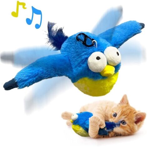 Giocattoli per gatti, ali che sbattono, giocattoli per gatti Blue-Bird con erba gatta, cinguettio vivace, giocattolo interattivo per gatti che simula un uccello per l'esercizio dei gattini, morbidi gi