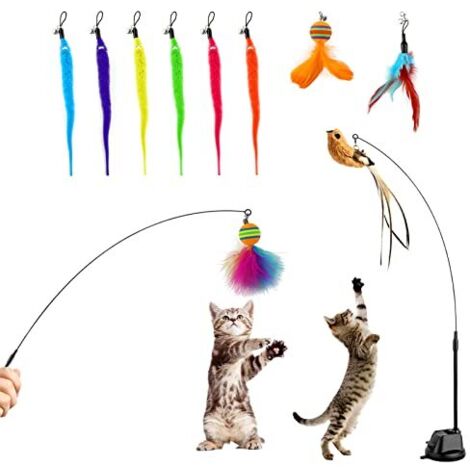 Giocattoli per gatti, giocattoli interattivi per gatti, set di giocattoli per gatti, con campanellino di piume, piuma, uccello, ciondolo a forma di bruco (12 pezzi)