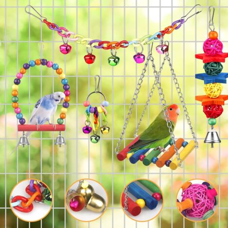 Giocattoli per uccelli con scala colorata, amaca, gabbia, trespolo e accessori da masticare sospesi per pappagalli, parrocchetti, calopsitte, inseparabili