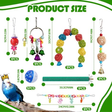 Giocattoli per uccelli da 13 pezzi, giocattoli per pappagalli, accessori per gabbie per uccelli, gabbie per uccelli, per pappagalli, parrocchetti, calopsitte, passeri, canarini, rondini