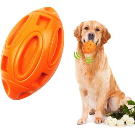 Giocattolo da masticare per cani in gomma naturale – indistruttibile, con funzione sonora – adatto a cani di taglia media e grande – una robusta e resistente palla da rugby in gomma.