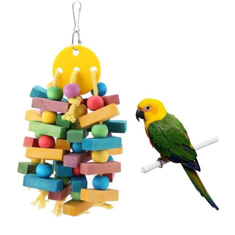 Giocattolo da masticare per uccelli, perline di legno colorate e blocchi di nodi, altalena sospesa per pappagallo, ara, cacatua grigio africano, amazzone, parrocchetto, maniche per insetti e