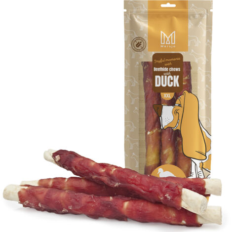 Giocattolo da masticare XXL 25 cm in pelle di manzo con petto d'anatra, leccornia per cani, Mersjo, 240 g