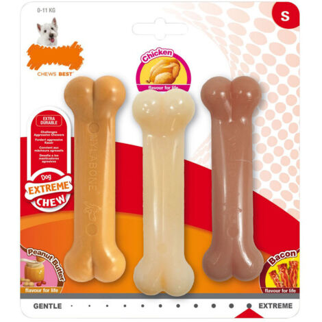 Giocattolo da mordere per cani Nylabone Extreme Chew Value Pack Bacon Burro Di Arachidi Taglia S Pollo Nylon (3 pcs)