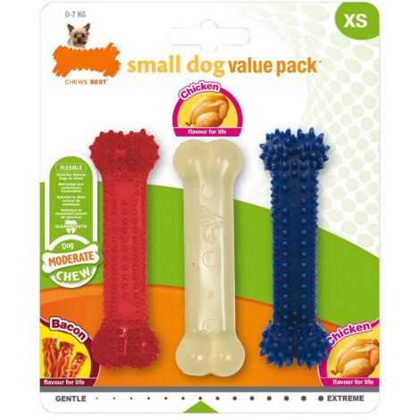 Giocattolo da mordere per cani Nylabone Value Pack Bacon Taglia S Pollo Termoplastico (3 pcs)