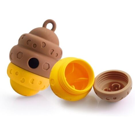 Giocattolo in silicone per cani con distributore di dolcetti, puzzle, mini mangiatoia a nido d'ape, giocattolo interattivo per cani di piccola e media taglia, marrone e giallo.