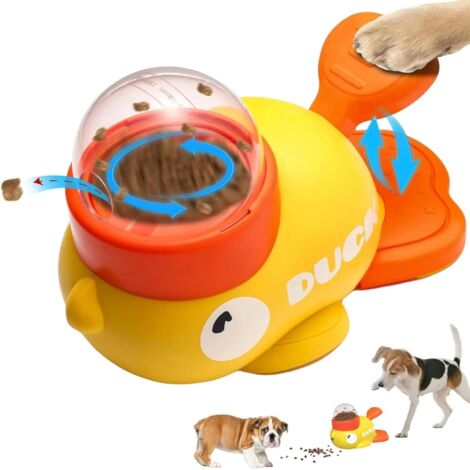 Giocattolo interattivo per cani che distribuisce dolcetti, puzzle alimentare a lenta somministrazione, giocattolo di arricchimento 2 in 1 resistente a forma di simpatica anatra per tenerli occupati