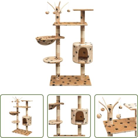 Giocattolo per gatti -  Albero per Gatti Tiragraffi Sisal 125 cm Zampe Stampate Beige