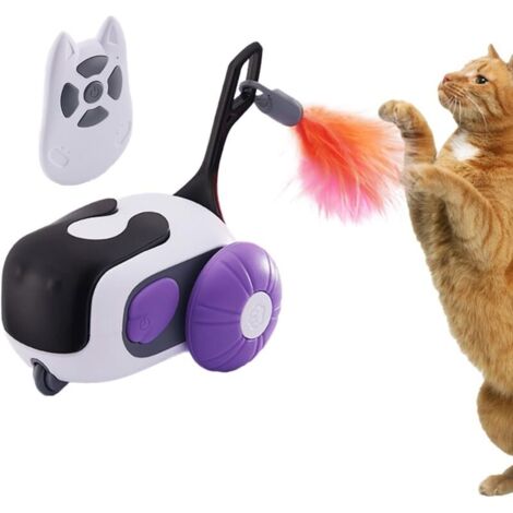 Giocattolo per gatti, auto intelligente, figurina di gattino che si muove automaticamente, accessorio interattivo che misura 12 x 7,4 x 5 cm, giocattolo di piume per gattini, ideale per giocare e dive