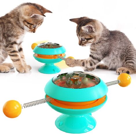 Giocattolo per gatti - Mulino a vento - Disco rotante per gatti - Giocattolo interattivo con ventosa - Palla da trackball con rotazione a 360° - Erba gatta - Giocattolo rotante (blu)