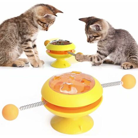 Giocattolo per gatti - Mulino a vento - Disco rotante per gatti - Giocattolo interattivo con ventosa - Palla da trackball con rotazione a 360° - Erba gatta - Giocattolo rotante (giallo)