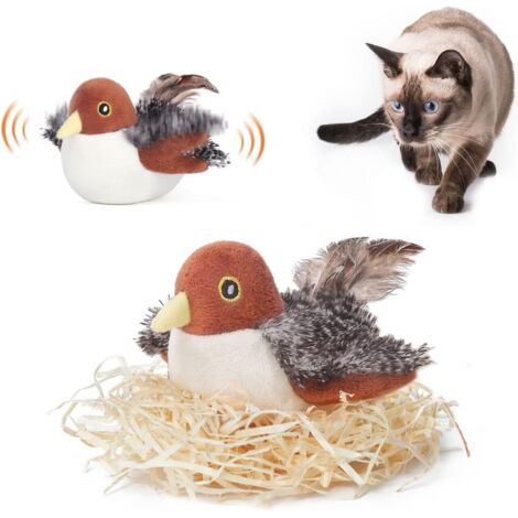 Giocattolo per gatti: uccellino interattivo che sbatte le ali con movimenti realistici, piume e cinguettio - ricaricabile tramite USB, giocattolo da interno per gattini e gatti adulti (10 cm)