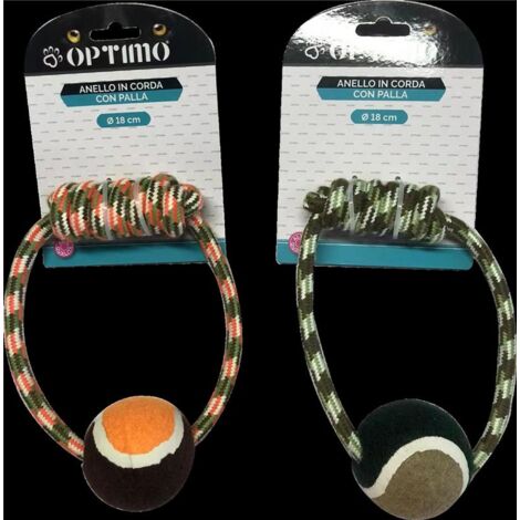 GIOCO CORDA CANI 18 CM CON PALLA PER ANIMALI OKX