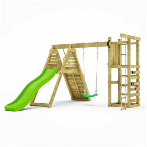 Gioco da giardino in legno Fungoo Climber con arrampicata, scivolo e altalena