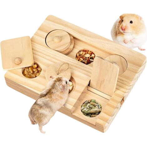 Gioco di ricerca del cibo per criceti, 6 in 1 giochi in legno per criceti, gioco da masticare per conigli, giocattoli da masticare per porcellini d'India, conigli e cincillà