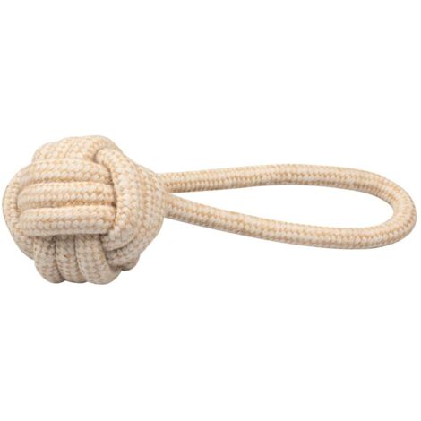 Gioco per cani a forma di palla da 12 cm con tirante in corda lunghezza complessiva 31 cm