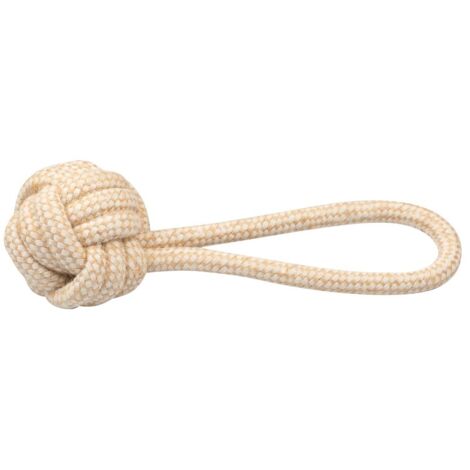 Gioco per cani a forma di palla da 8 cm con tirante in corda lunghezza complessiva 21 cm
