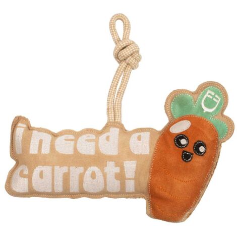 Gioco per cavalli a forma di carota con scritta in pelle scamosciata da appendere