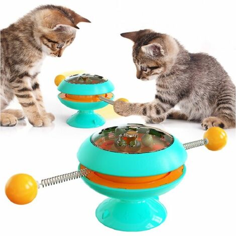 Gioco per gatti - Mulino a vento - Disco rotante per gatto - Gioco interattivo con ventosa - Palla con trackball con rotazione a 360° - Erba gatta - Gioco rotante (Blu)