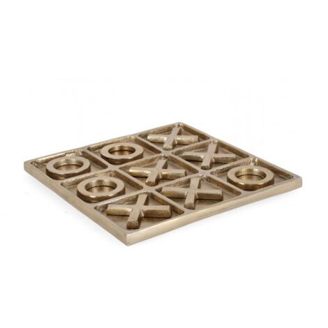 Gioco Tris da tavolo in alluminio decorazione lavorata artigianalmente -28 x 28 x h 2cm / Oro