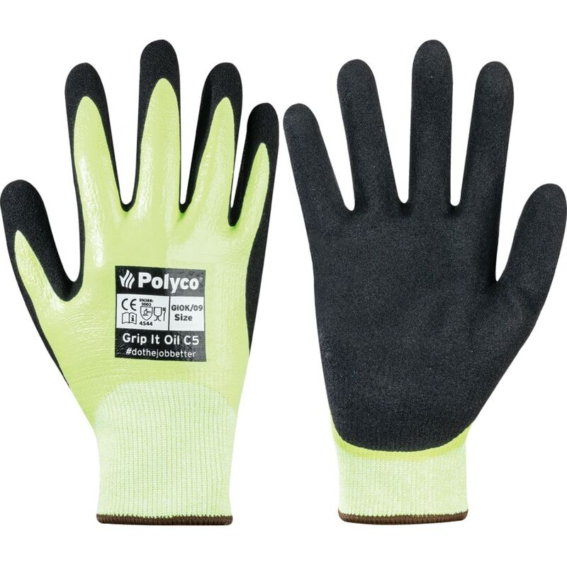 Giok/08 Grip It Oil C5 Yellow/Black Cut Resistant Gloves - Size 8 - Black Yellow - Polyco