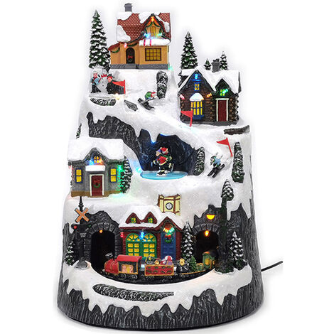 Giostra Carillon Villaggio innevato con Bambini Paesaggio treno con movimento luci suoni per addobbi Decorazioni casa idearegalo