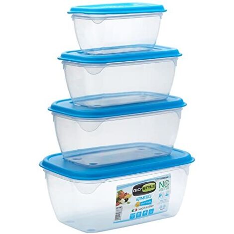 GIO'STYLE Set di 4 Contenitori Ermetici per Alimenti - 0.5L + 1L + 1.5L + 2L - Made in Italy - Rettangolari - Adatto a Frigorifero, Freezer, Microonde - Linea Ermetici