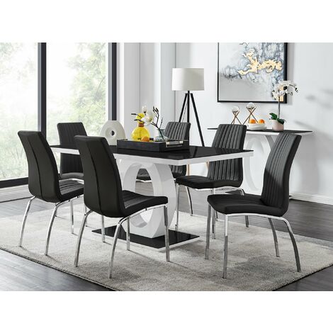 Giovani 6 Black Dining Table & 6 Isco Chairs