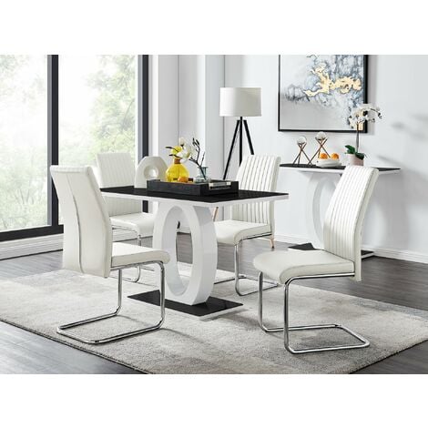 Giovani Black White High Gloss Glass Dining Table and 4 Lorenzo Chairs Set