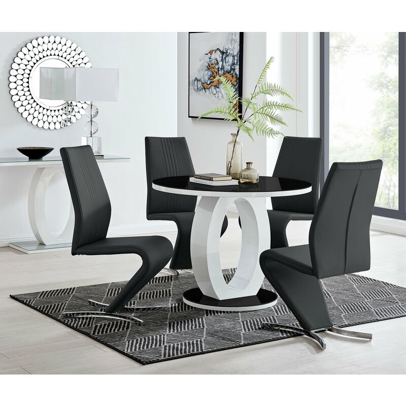 Giovani High Gloss And Glass 100cm Round Dining Table And 4 Black Willow Chairs Set - Black